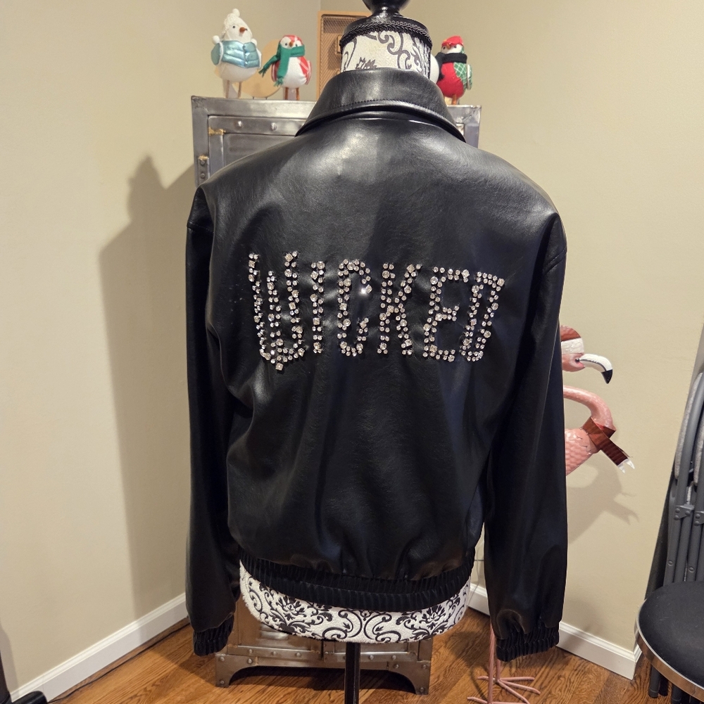 Forever 21 Wicked Rhinestone Faux Leather Jacket sz Sm
